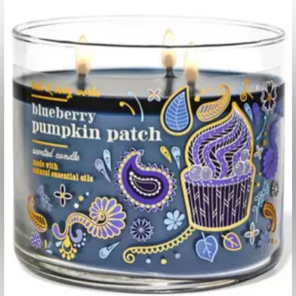 BLUEBERRY PUMPKIN PATCH Autumn 3 Wick Candle - Bath and Body Works